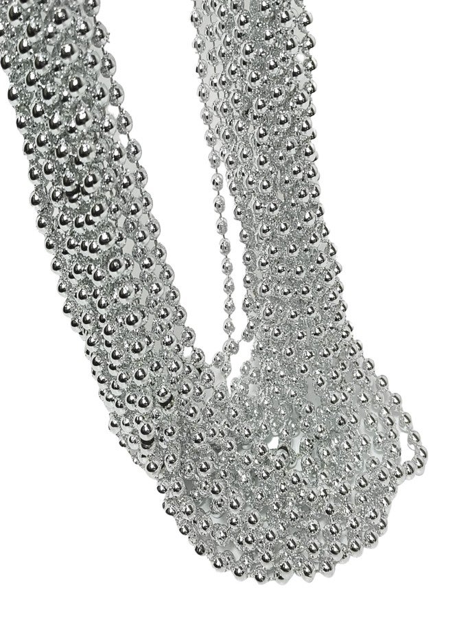 LUV HER Silver Metallic Beaded Necklaces 24-Pack - 33 Inch Long Party Accessories for Girls & Women - Fun Dress-Up & Pretend Play - Perfect for New Year’s Eve, Disco Nights, Weddings & Graduation Celebrations - Image 1